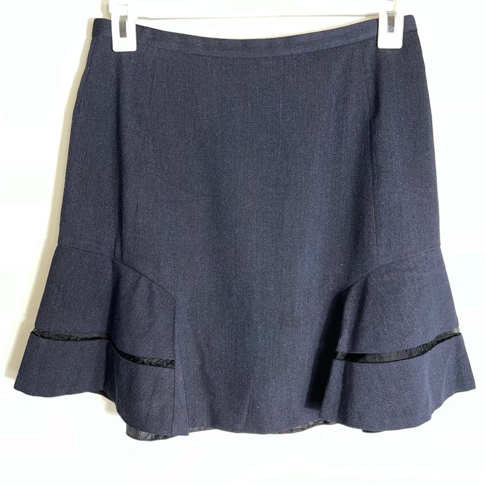 Nonoo New York Straight Skirt with Tulip Hem-Wool-Dark Blue-Size 12